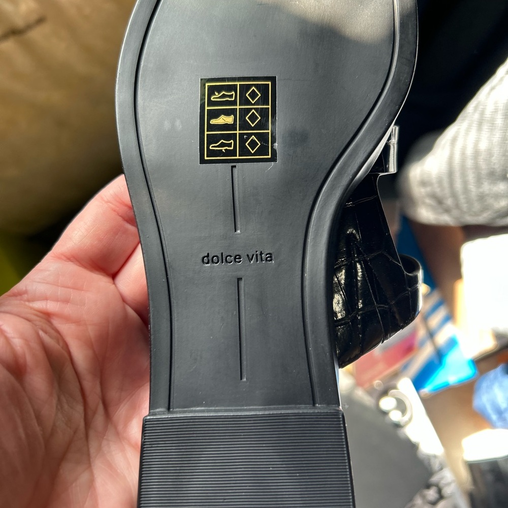 Dolce Vita Black Croc-Embossed Sandals - Picture 2 of 3